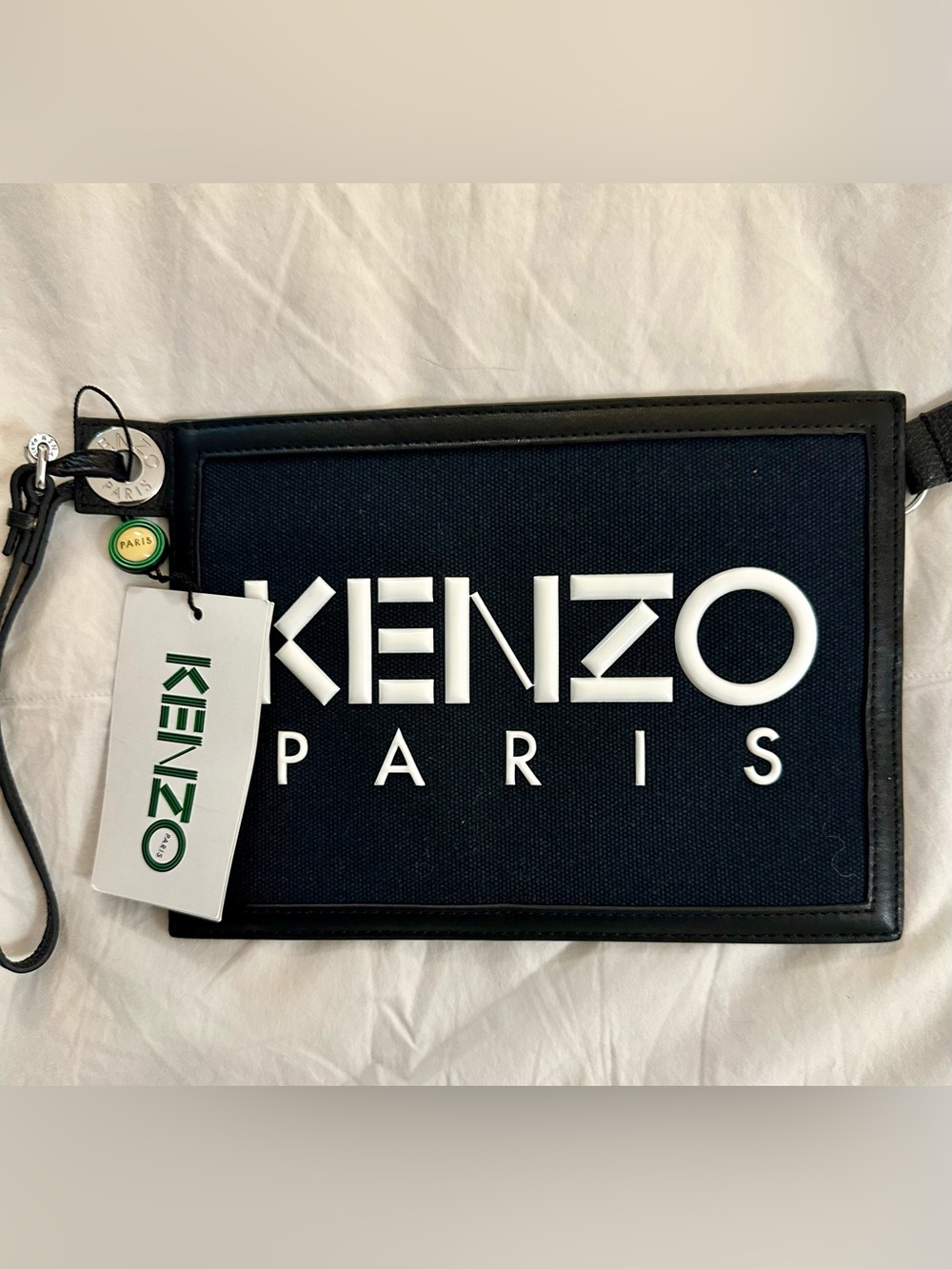Kenzo Black Canvas Logo Wristlet with White Lettering - Picture 2 of 5